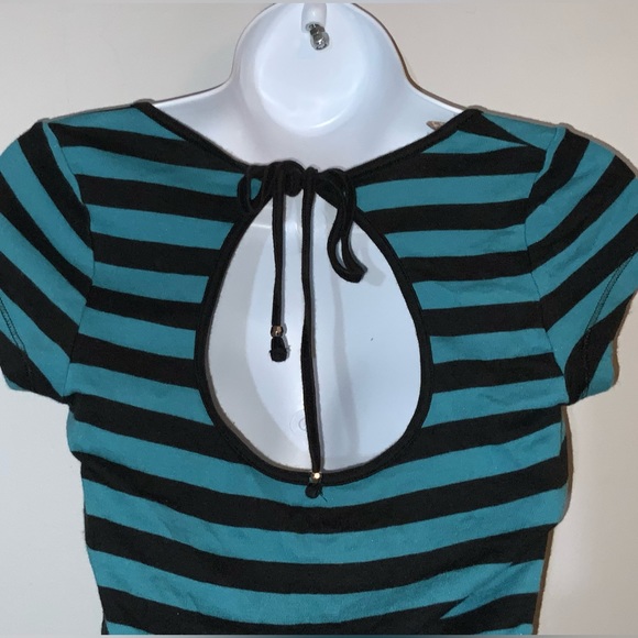 Express Teal/Black Striped Sexy Basic Tee - Fitted - Sz S - Picture 6 of 6